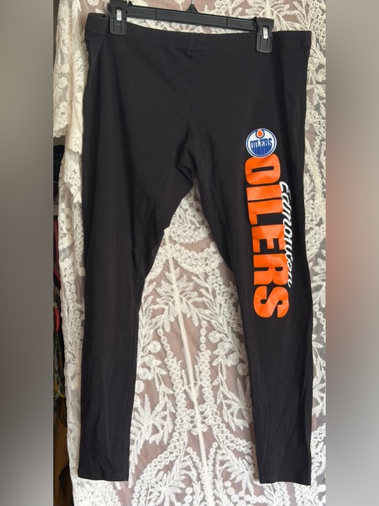 NHL Pants - NHL Black Leggings with Orange Oilers Logo